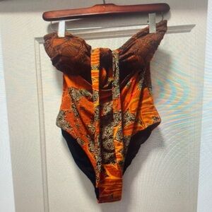 Orange and Brown Kids One Piece Swimsuit
